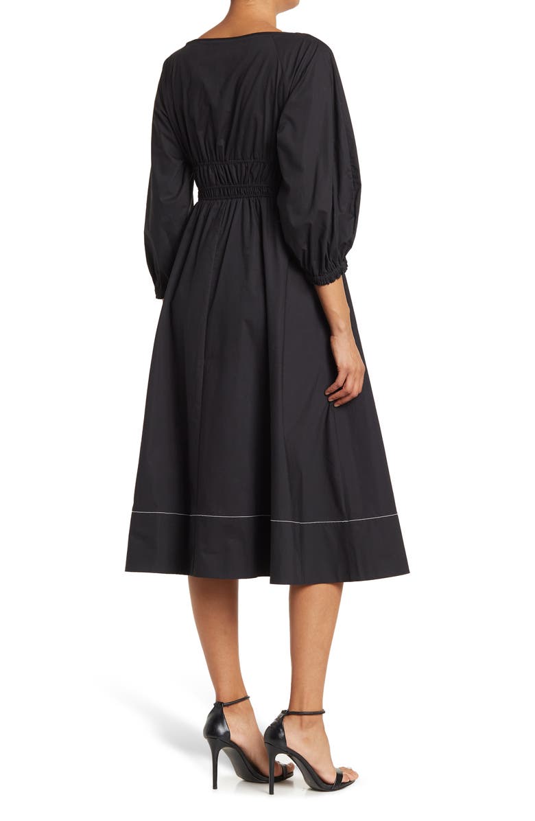 Proenza Schouler White Label Gingham Balloon Sleeve Cotton Midi Dress, Alternate, color, 