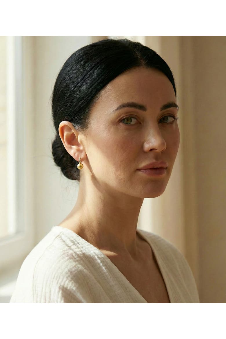 Golden South Sea Pearl & Diamond Huggie Emily Earrings, Alternate, color, Yellow Gold