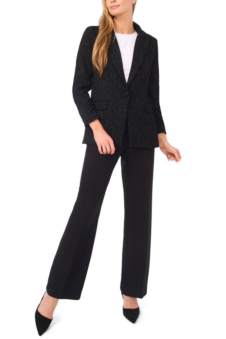 Scribble Print Scrunch Sleeve Blazer, Alternate, color, RICH BLACK