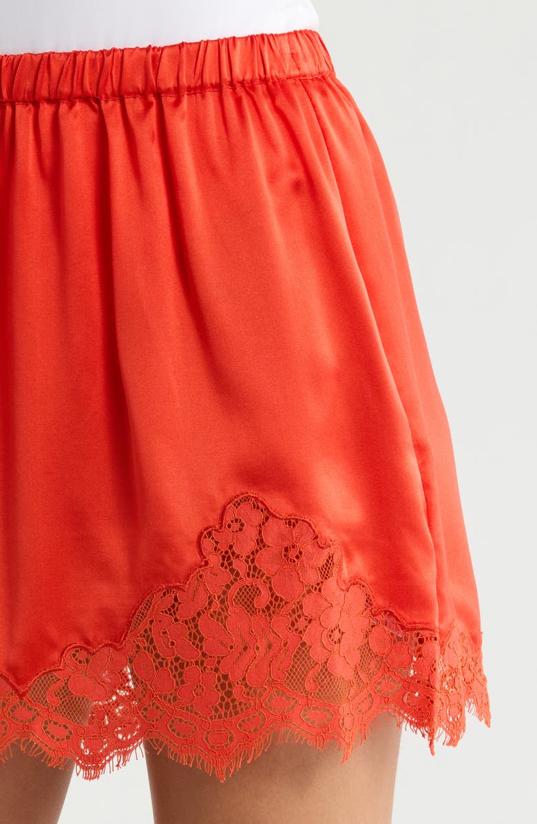 Re/Done Alexia Lace Trim Silk Blend Slip Miniskirt, Alternate, color, Aperol