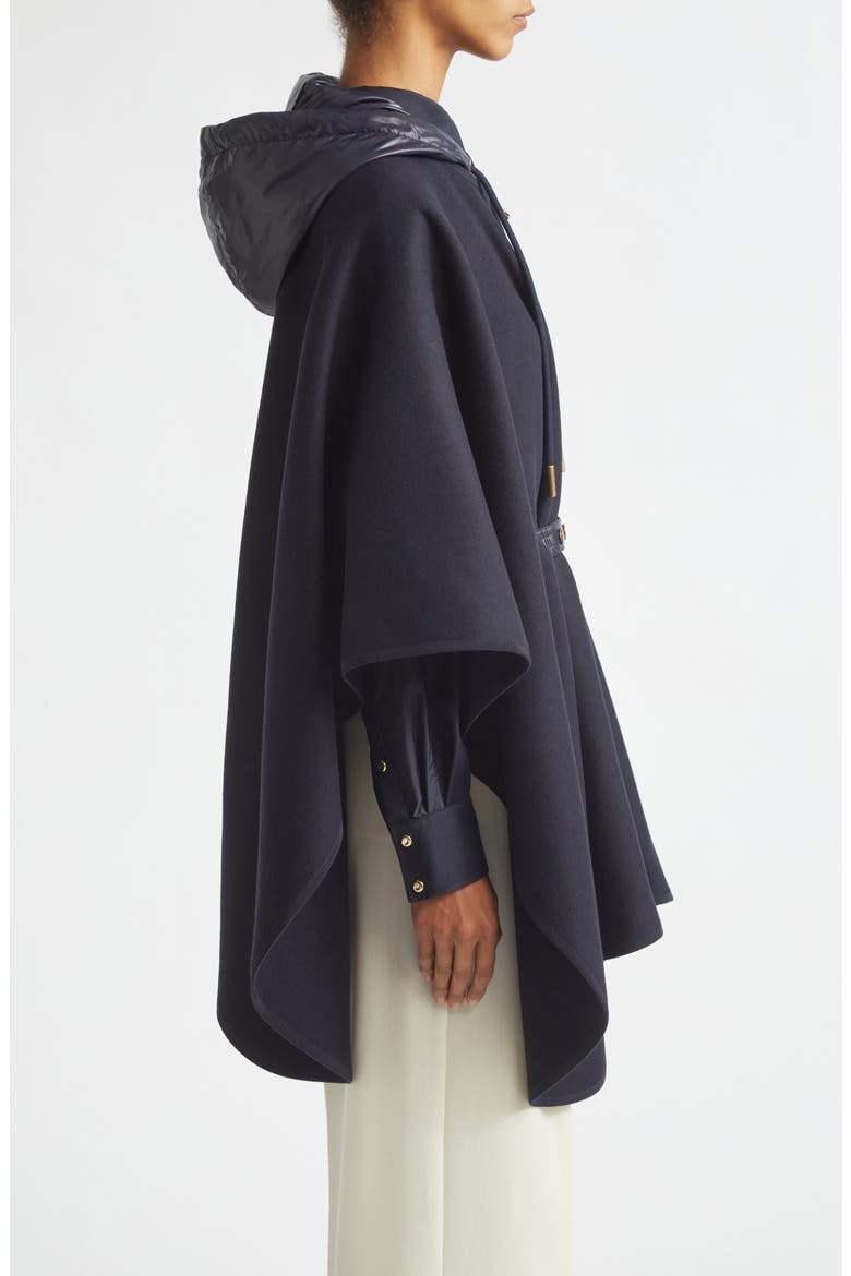 Zip Padded Wool Blend Hooded Cape, Alternate, color, BLUE
