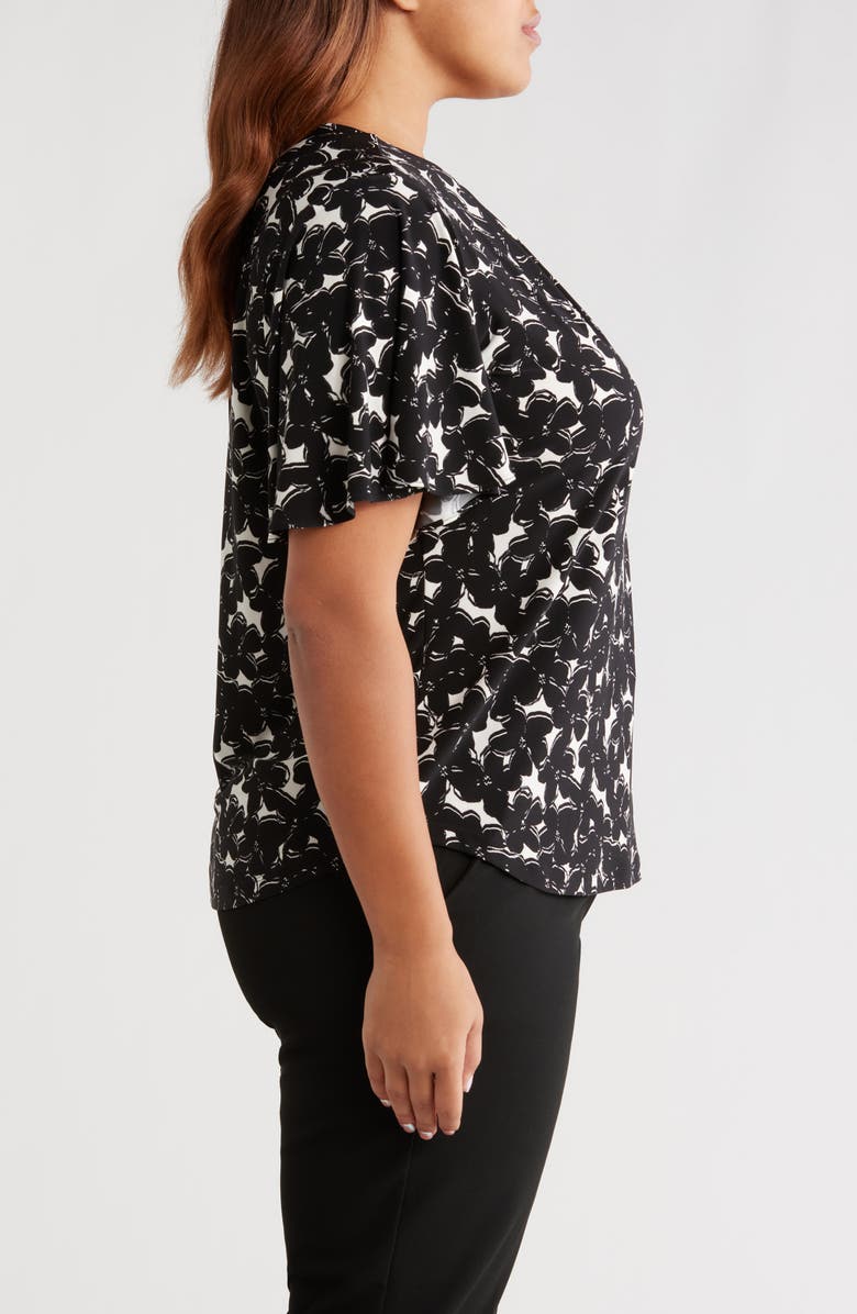 Anne Klein Print Flutter Sleeve Top, Alternate, color, Anne Black/ White Dove