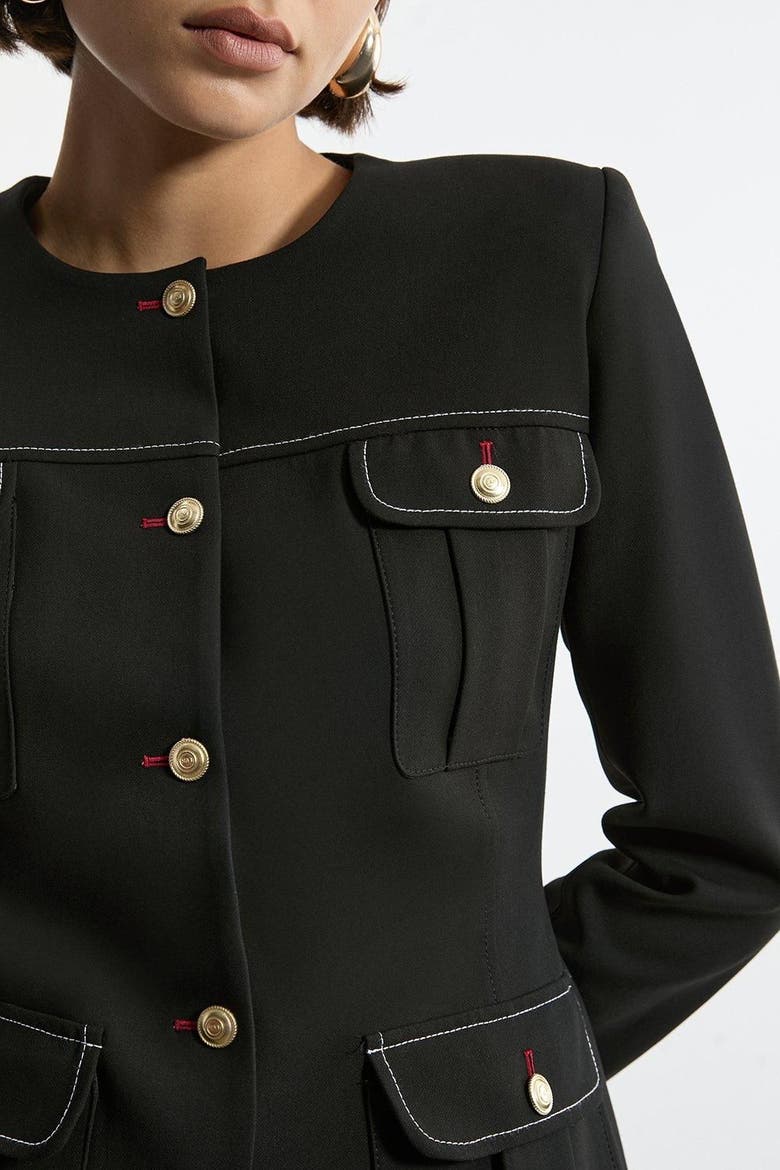 Tailored Round Neck Long Sleeve Jacket, Alternate, color, Black