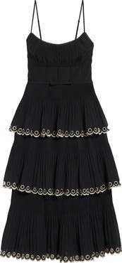 Zimmermann Scalloped Eyelet Trim Tiered Midi Dress