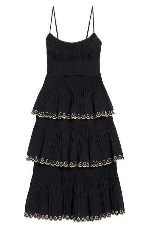 Zimmermann Scalloped Eyelet Trim Tiered Midi Dress In Multi