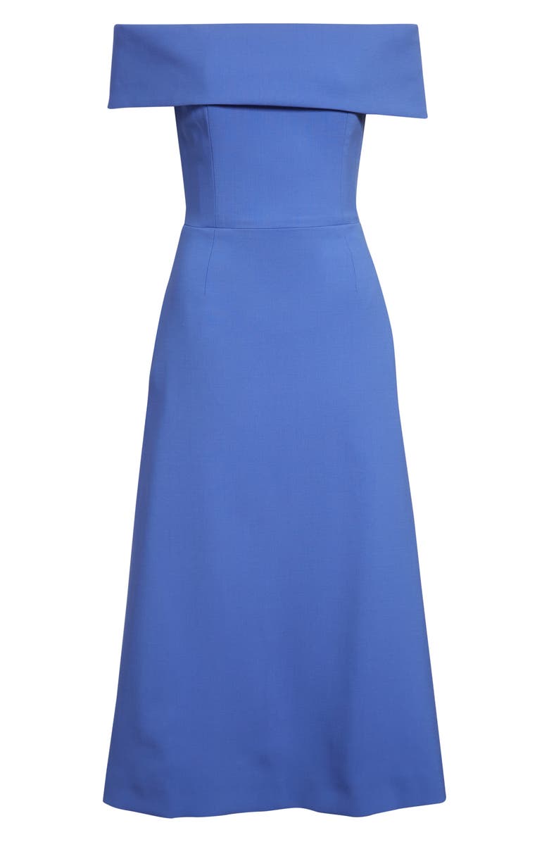 Carolina Herrera Off the Shoulder Stretch Wool Midi Dress, Alternate, color, Bluebell