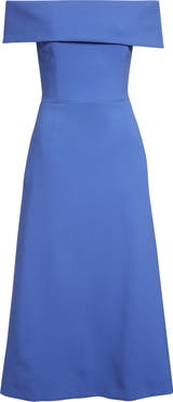 Carolina Herrera Off the Shoulder Stretch Wool Midi Dress