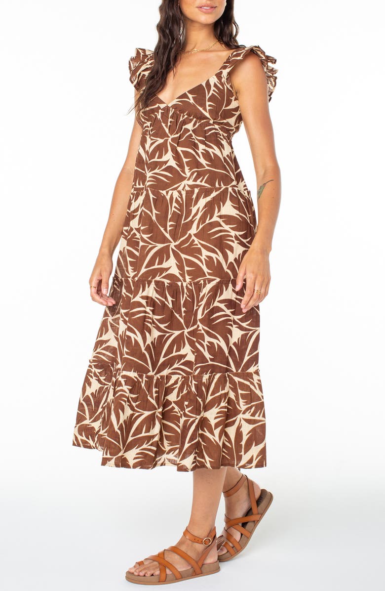 Roxy Palmy Days Tiered Cotton Midi Dress, Alternate, color, Parchment