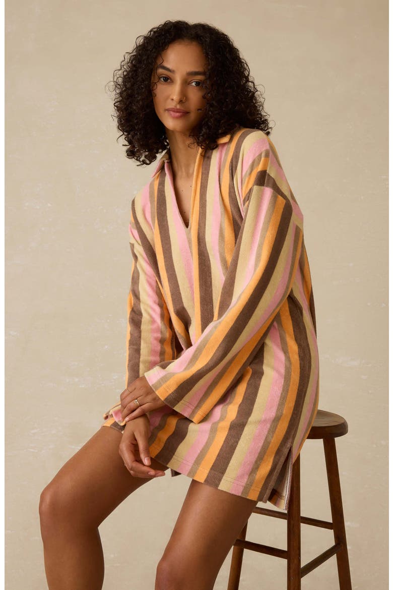 Cabana Long Sleeve Towel Terry Minidress, Alternate, color, SUN KISSED STRIPE
