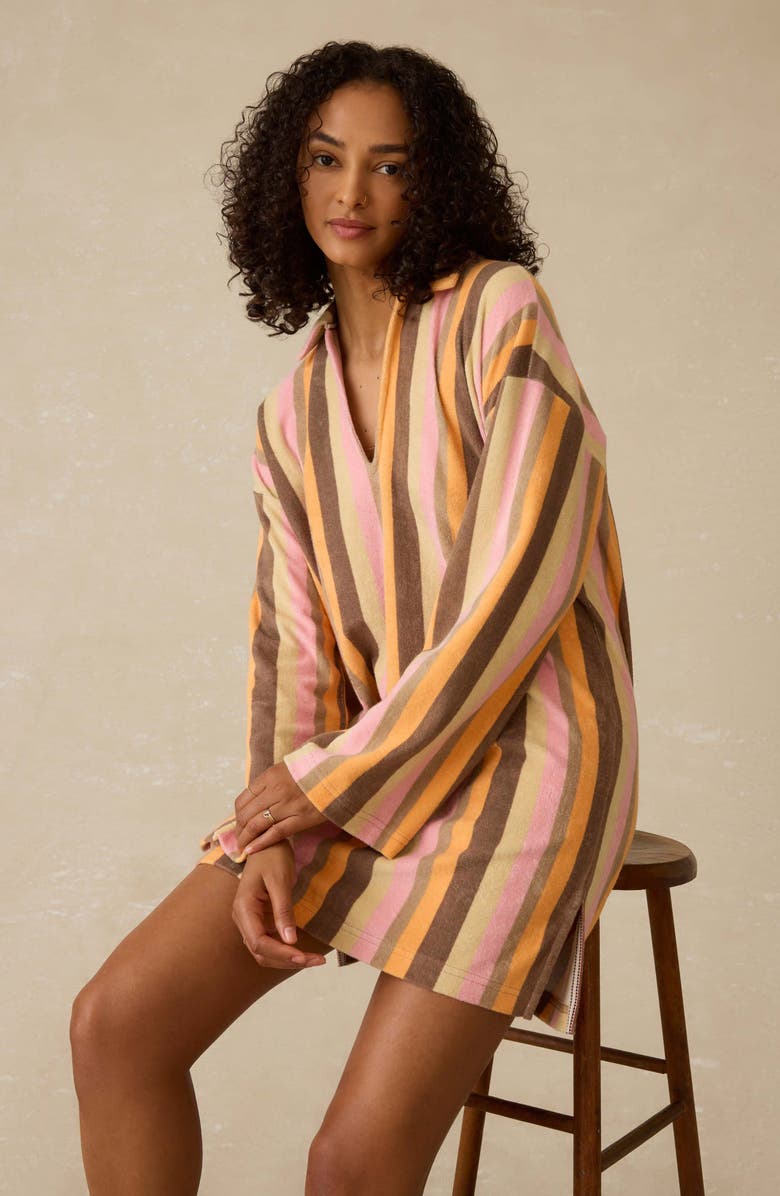 Faherty Cabana Long Sleeve Towel Terry Minidress, Alternate, color, Sun Kissed Stripe