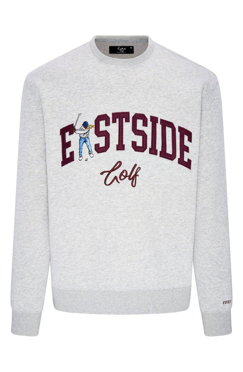 Eastside Golf Luxe Fleece Logo Appliqué Crewneck Sweatshirt, Main, color, Heather Grey
