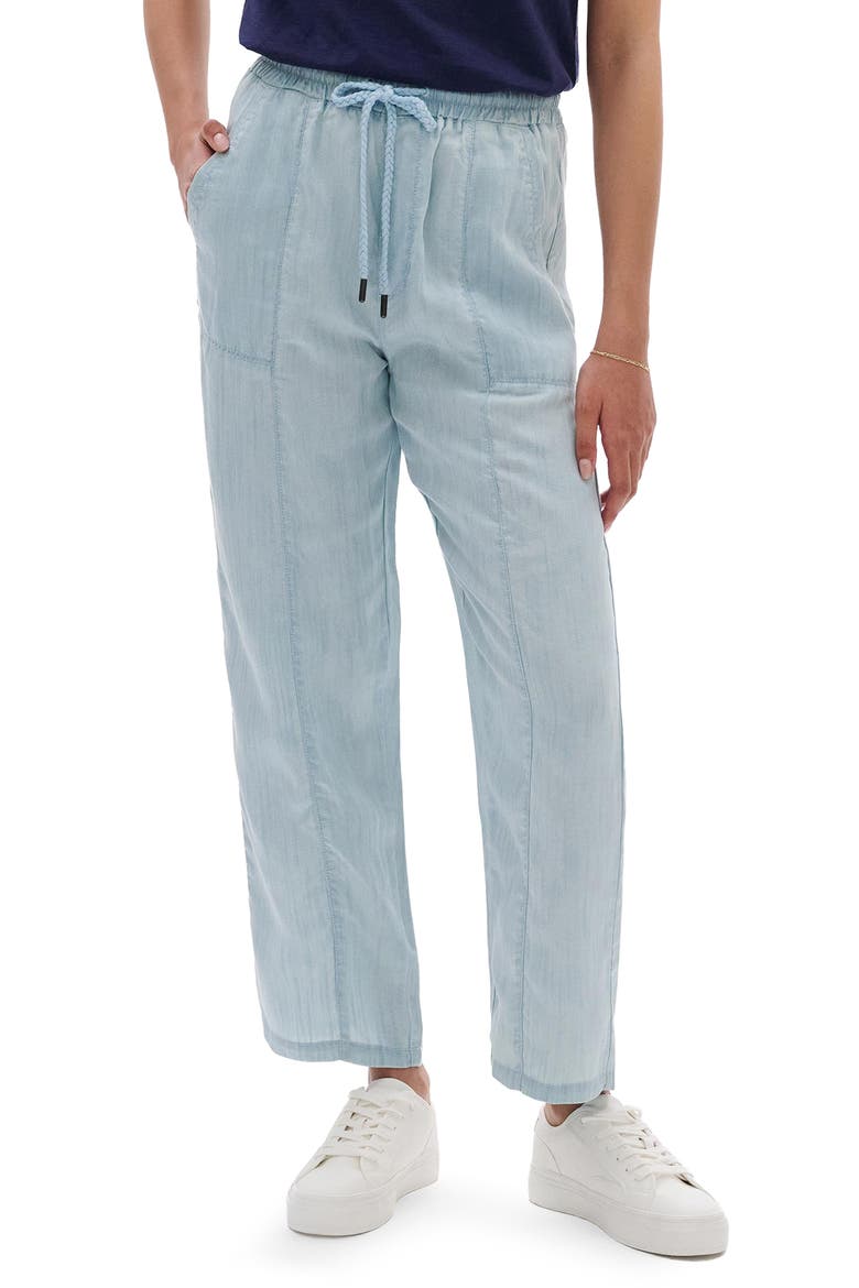 Drawstring Crop Straight Leg Chambray Pants, Main, color, BLUE