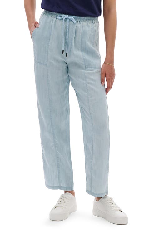 Drawstring Crop Straight Leg Chambray Pants