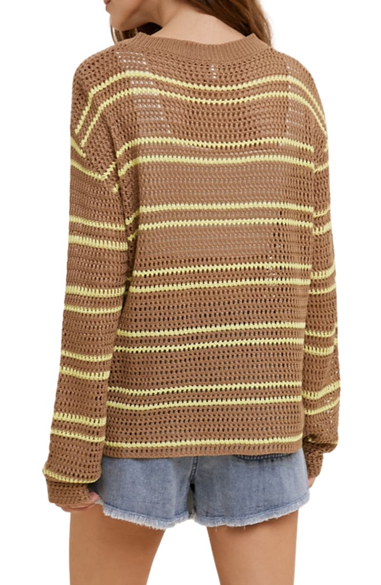 WISHLIST Stripe Open Knit Sweater, Alternate, color, Mocha/ Lime