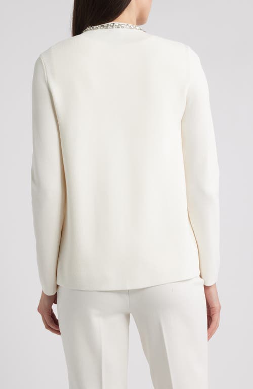 Anne Klein Rhinestone Trim Cardigan In White