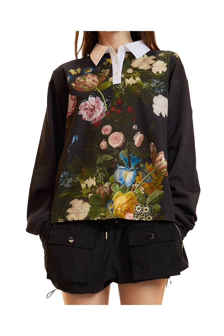 Printed Cotton Rugby Shirt, Alternate, color, Black Bouquet