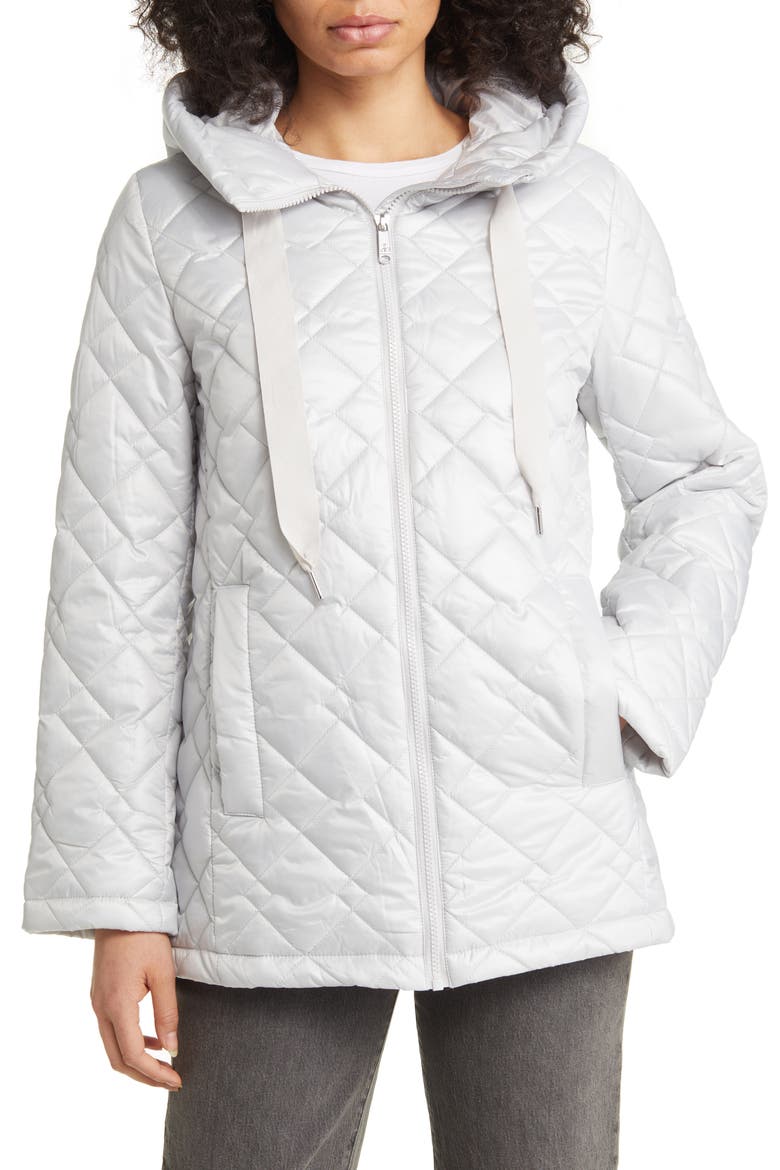 Hooded Water Repellent Quilted Puffer Jacket, Alternate, color, SILVER
