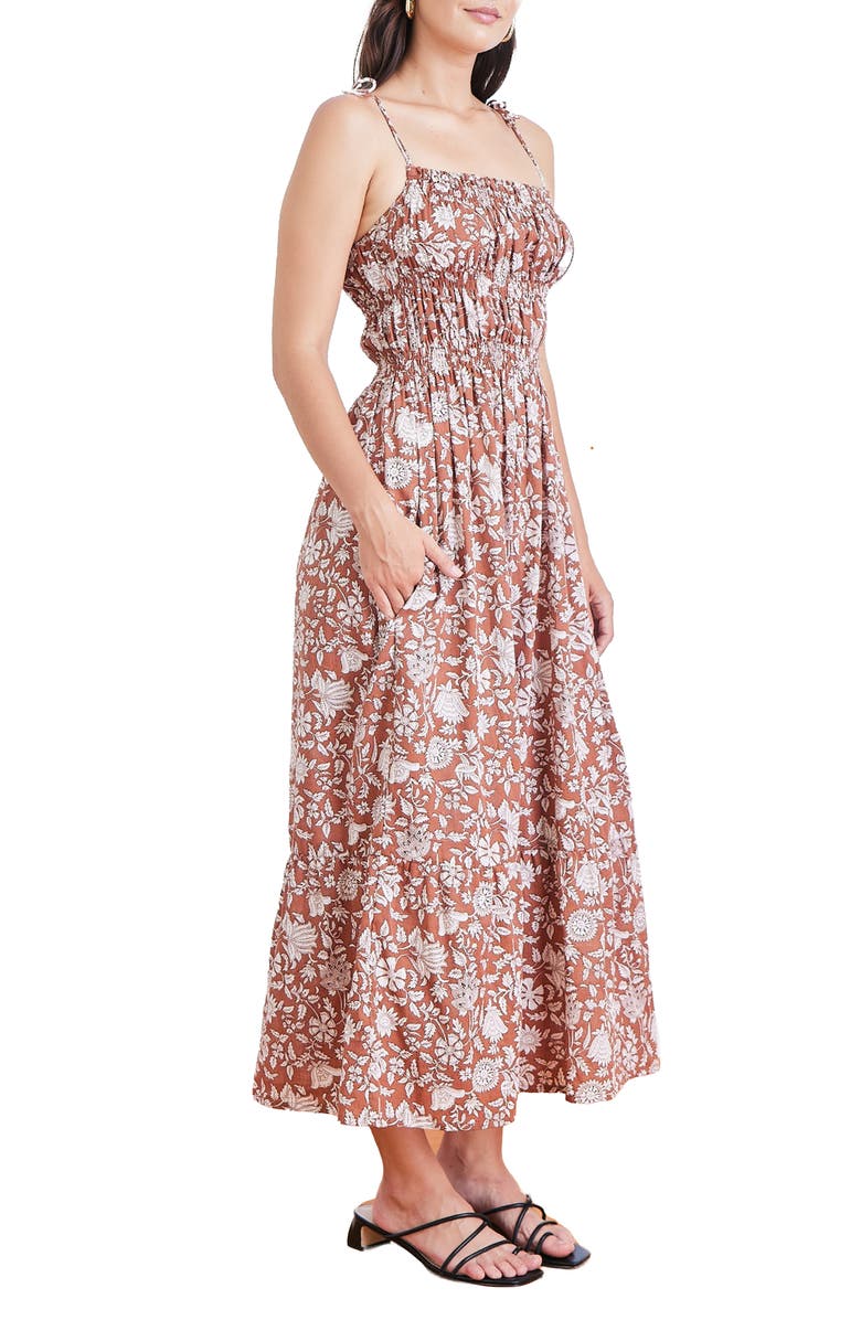 Paneros Clothing Emilia Cotton Floral Midi Dress, Alternate, color, Garden Roots
