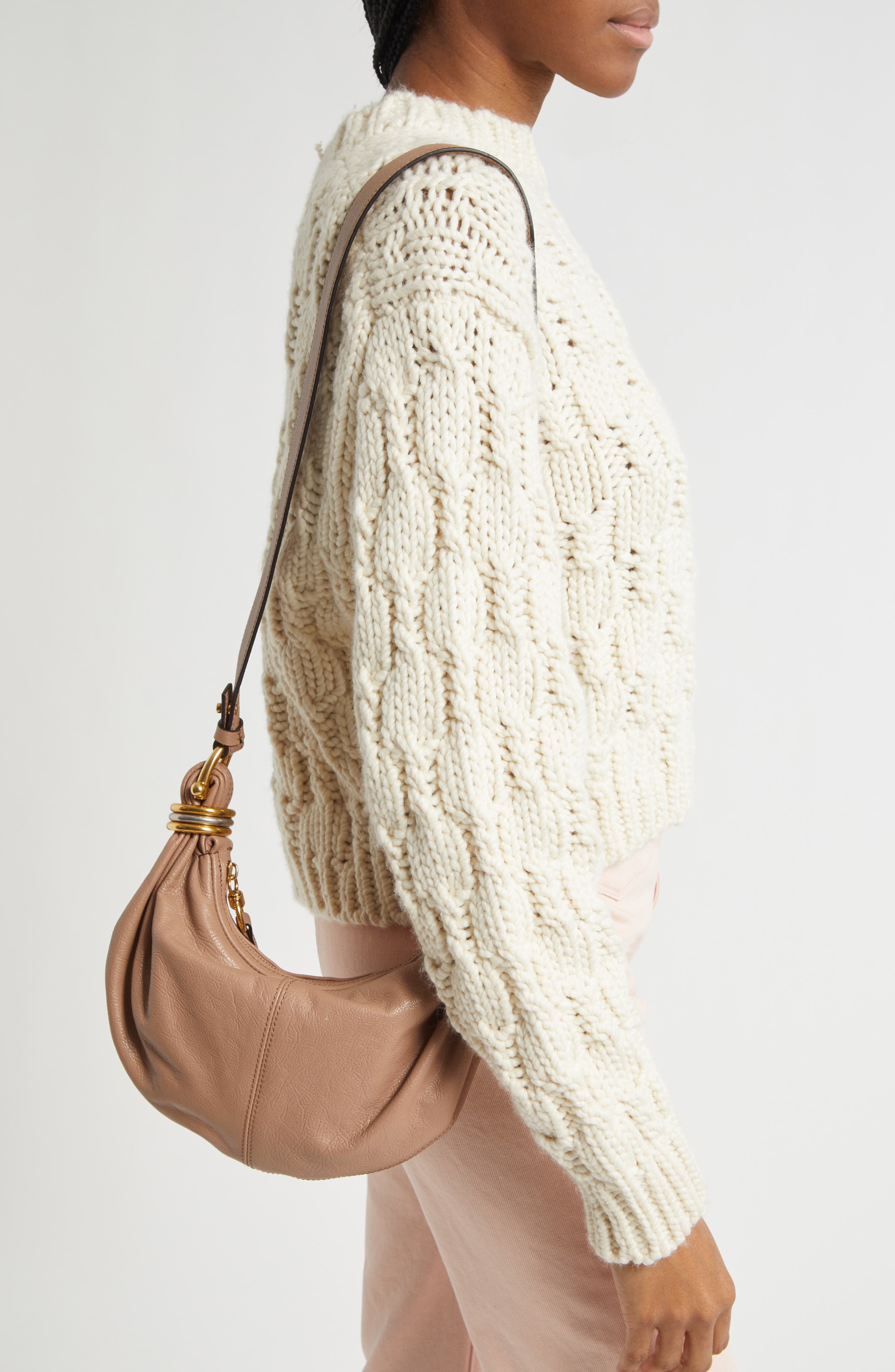 Mini Bracelet Leather Hobo Bag, Alternate, color, WOODROSE