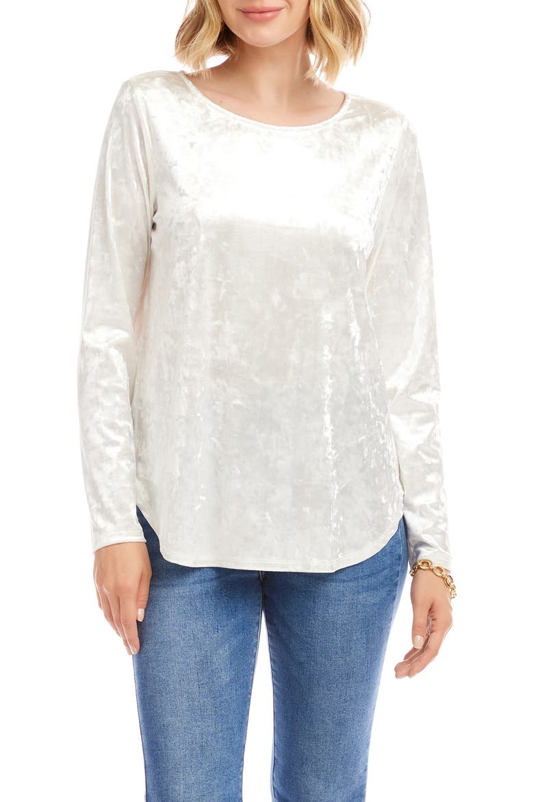 Crushed Velvet Top Shirttail Top, Main, color, OFF WHITE