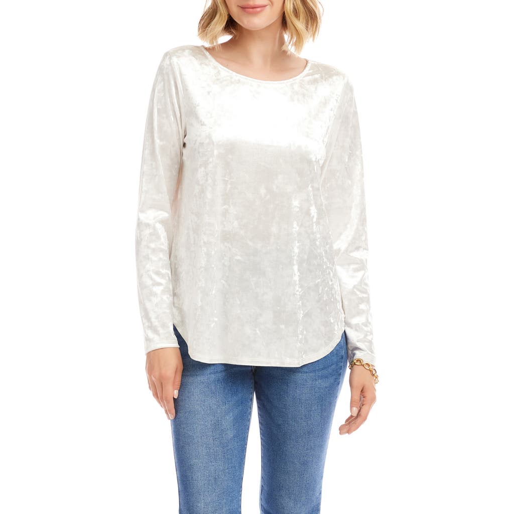 Karen Kane Crushed Velvet Top Shirttail Top In White