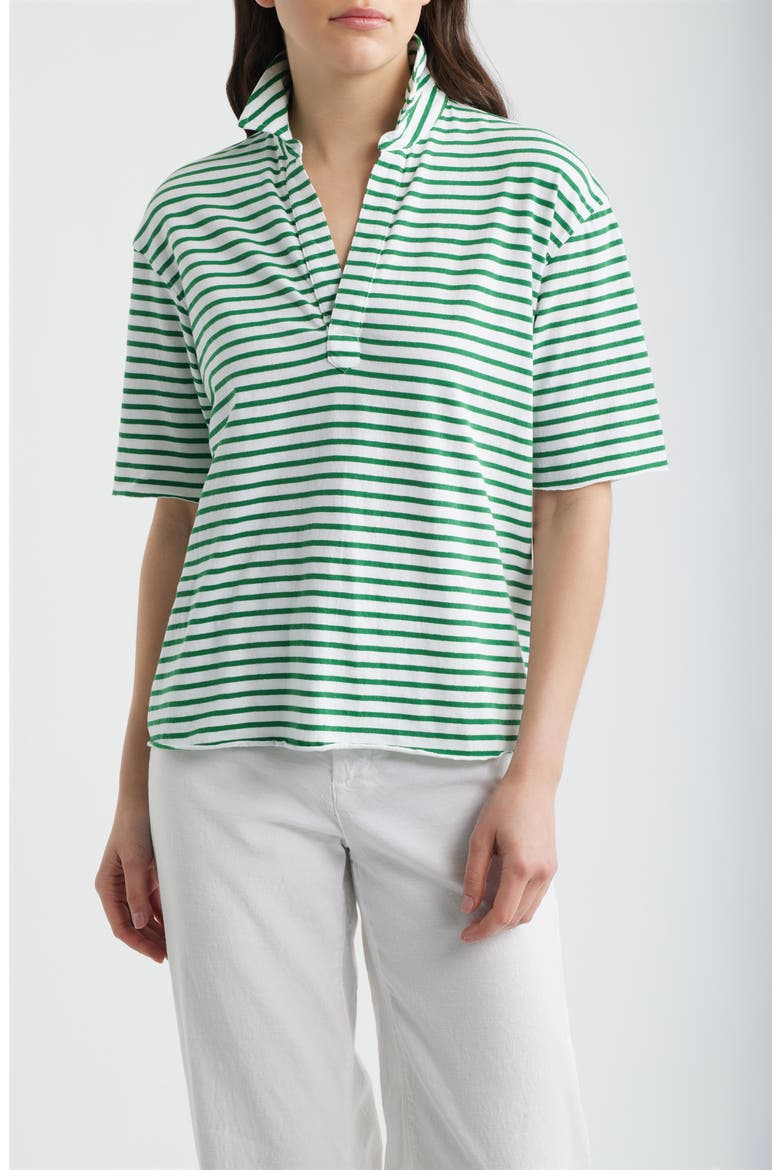 Patty Short Sleeve Henley, Main, color, GREEN AND WHITE STRIPE
