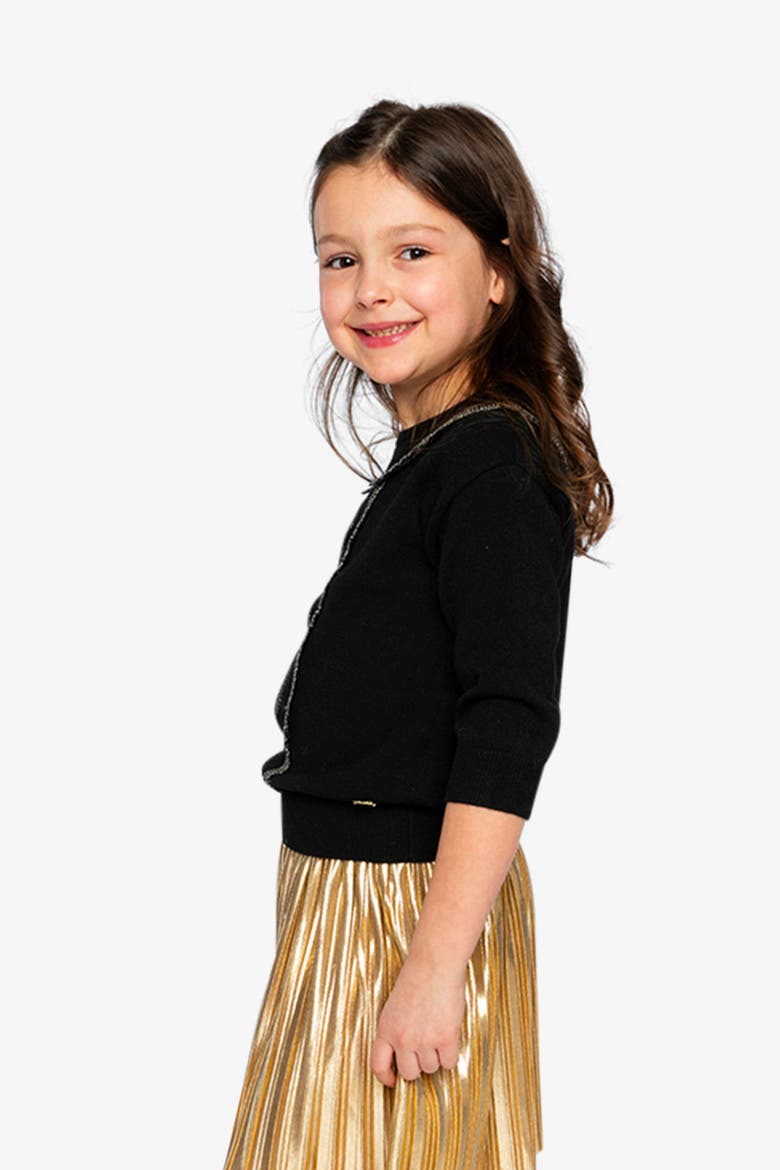Lace Detail Crew Neck Ribbed Hem Knitted Sweater, Alternate, color, Black and Gold