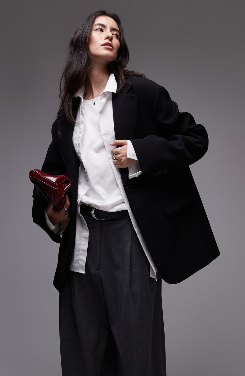 Topshop Oversize Grandad Blazer, Alternate, color, Black