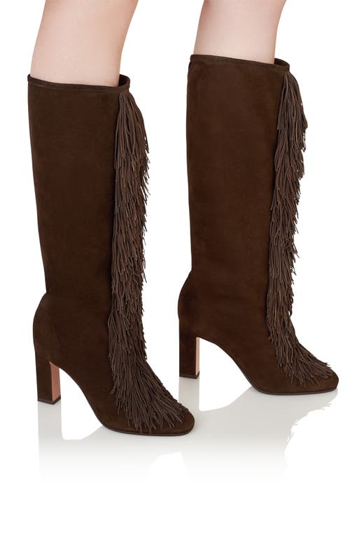 Aquazzura Gytane Fringe Front Knee High Boot In Brown