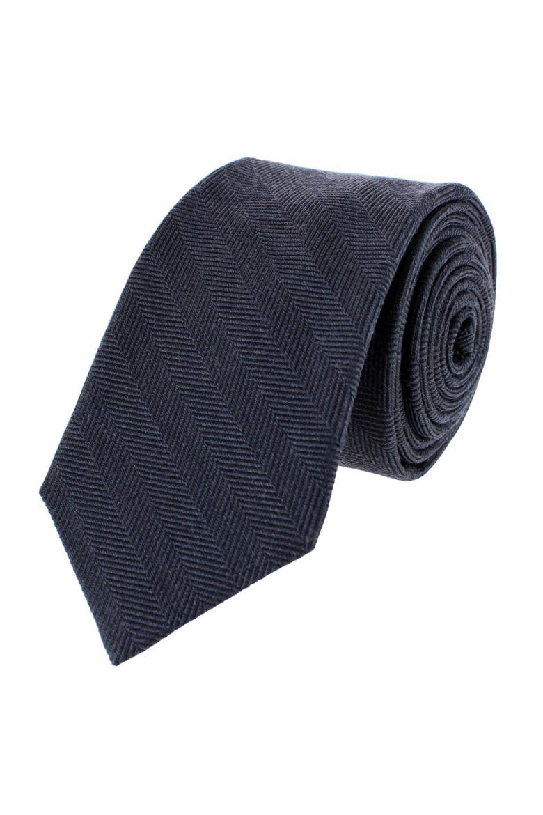 Classy Herringbone Wool Blend Business Necktie, Main, color, Black