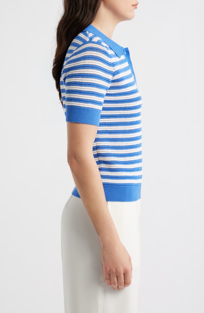 Elie Tahari The Elliot Stripe Polo Sweater, Alternate, color, Seaport Blue / Sky White