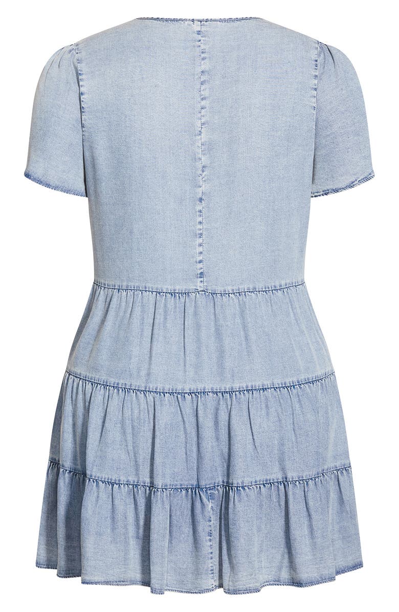 City Chic Tiered Denim Minidress, Alternate, color, Light Denim