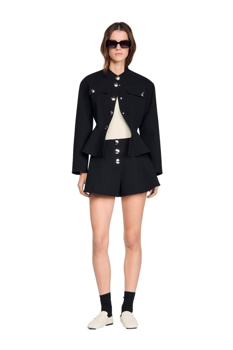 Press-stud flared shorts, Alternate, color, Black