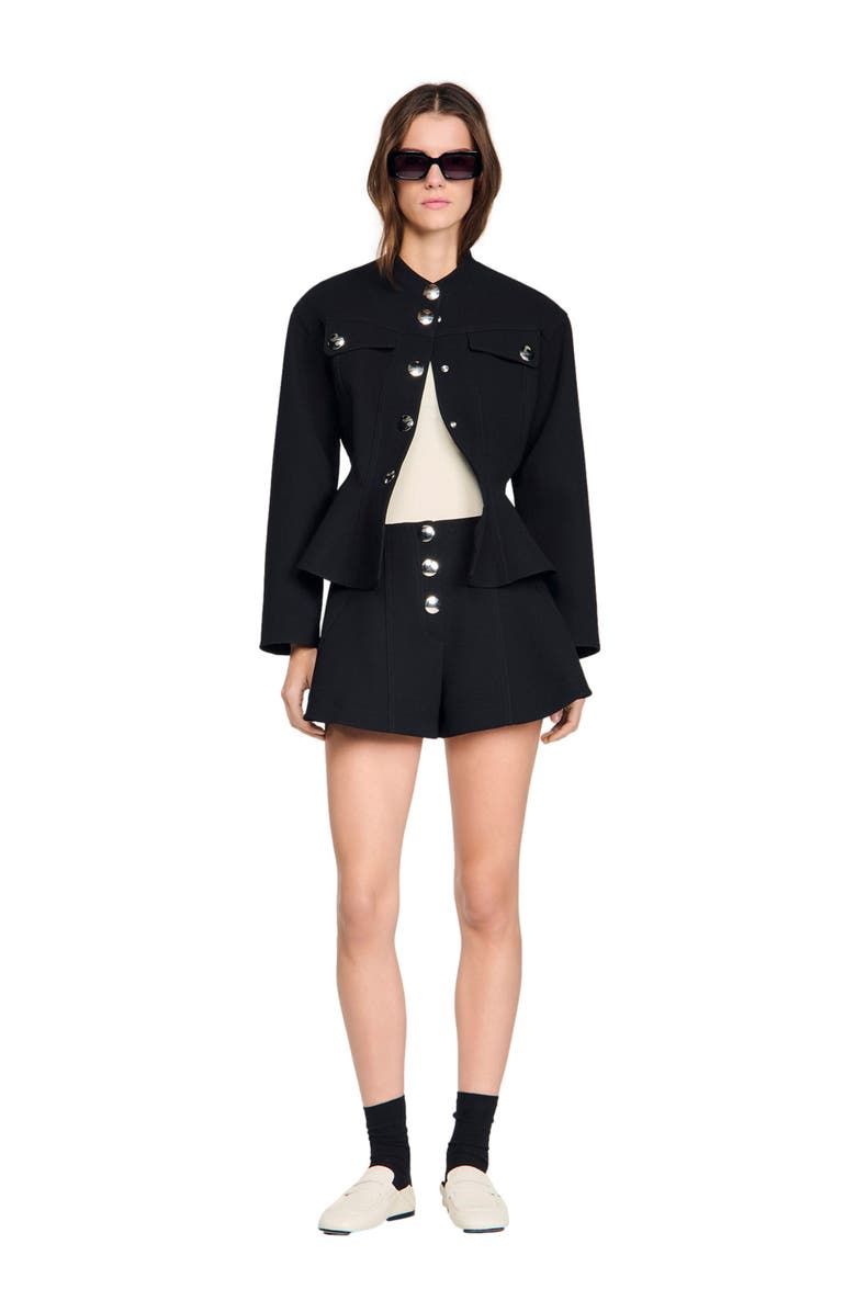 SANDRO Press-stud flared shorts, Alternate, color, Black