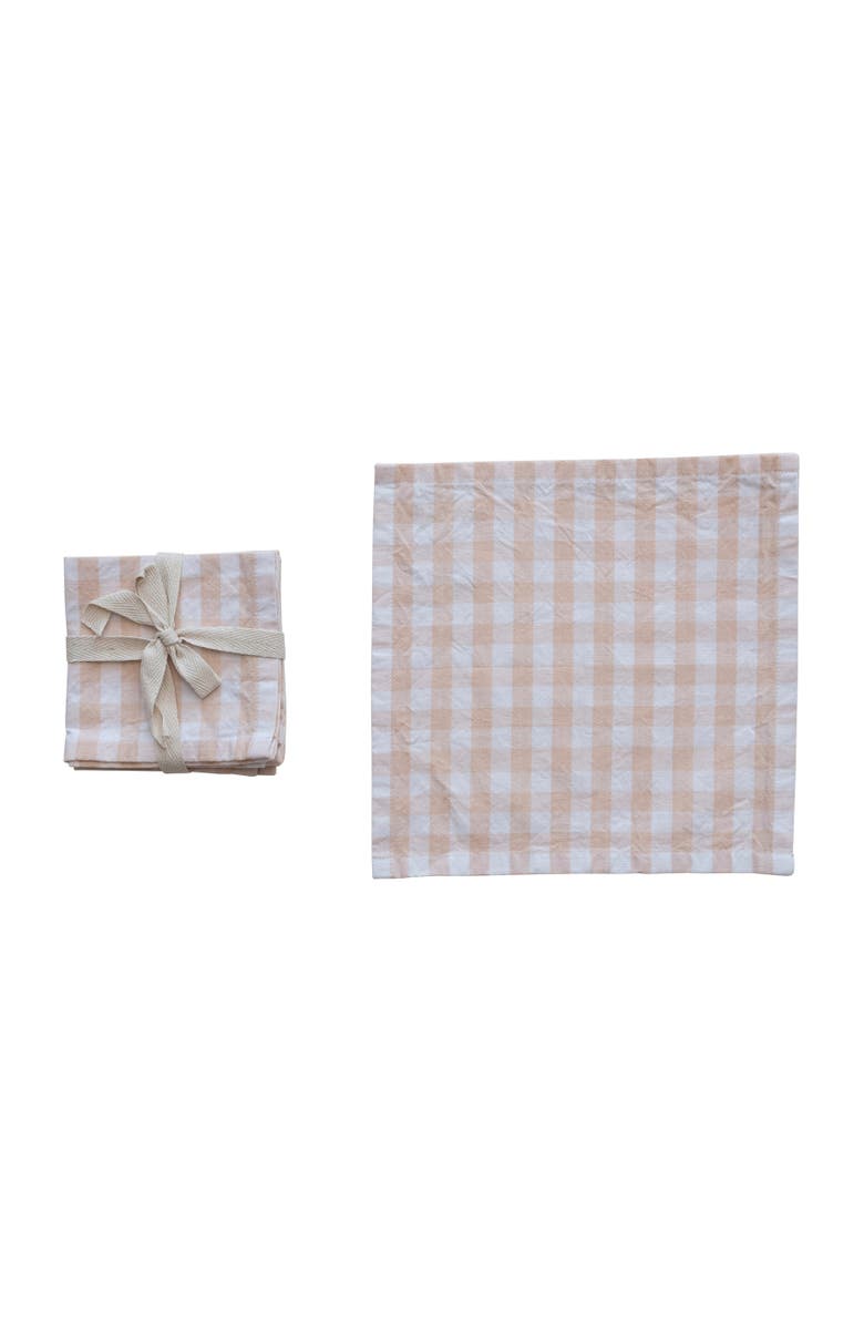 Storied Home Cotton Gingham Napkins, Set of 4, Main, color, Pink