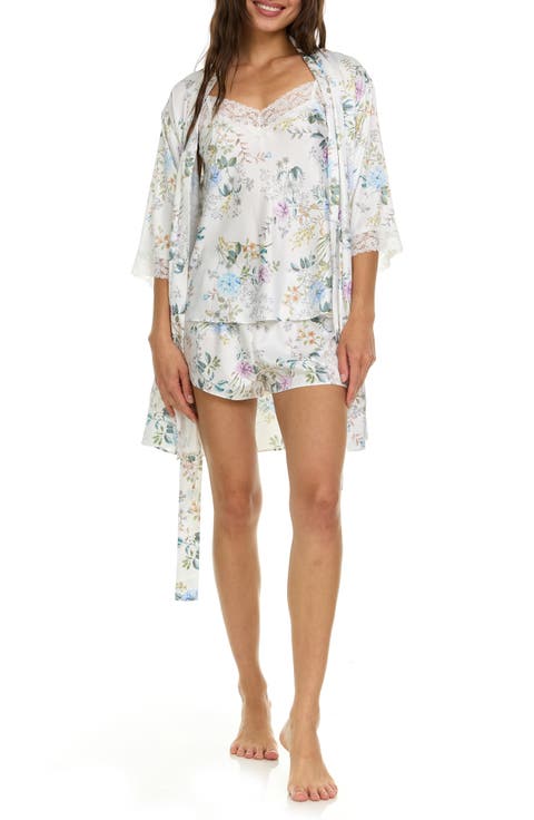 Sabrina Floral Print Satin Short Pajamas & Robe Set