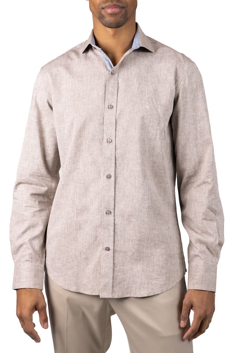 Mélange Linen Blend Button-Up Shirt, Main, color, MOCHA
