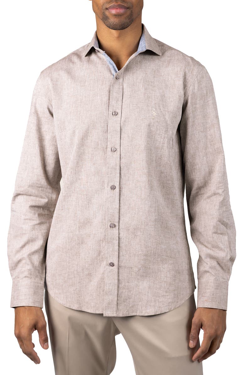 TailorByrd Mélange Linen Blend Button-Up Shirt, Main, color, Mocha