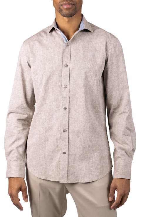 Mélange Linen Blend Button-Up Shirt