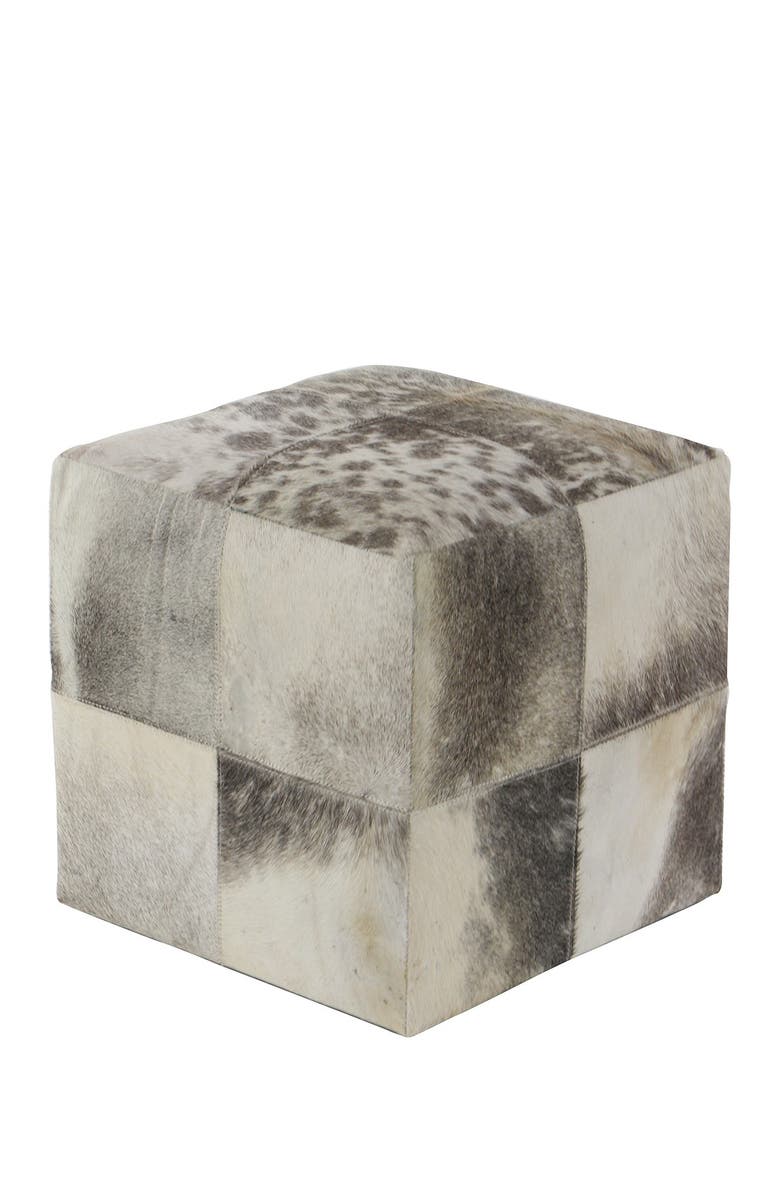 WILLOW ROW Smoke Gray Modern Leather Ottoman, Main, color, 