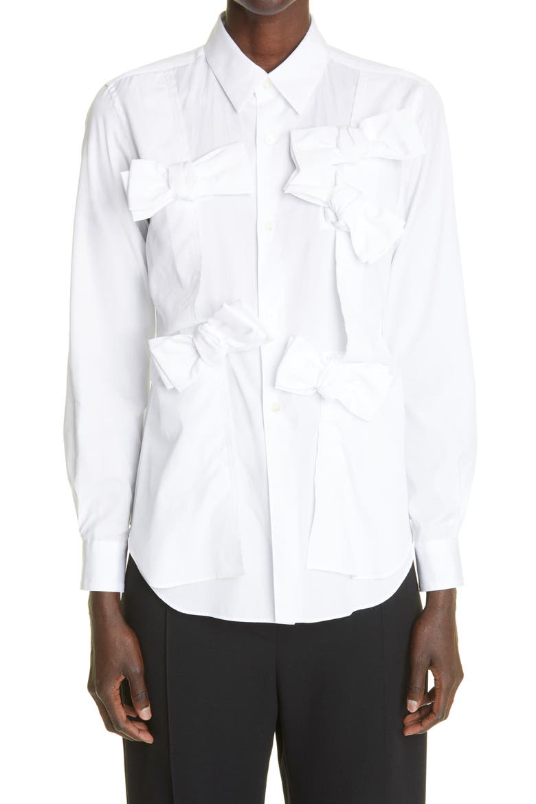 Bow Cotton Broadcloth Button-Up Shirt, Main, color, WHITE