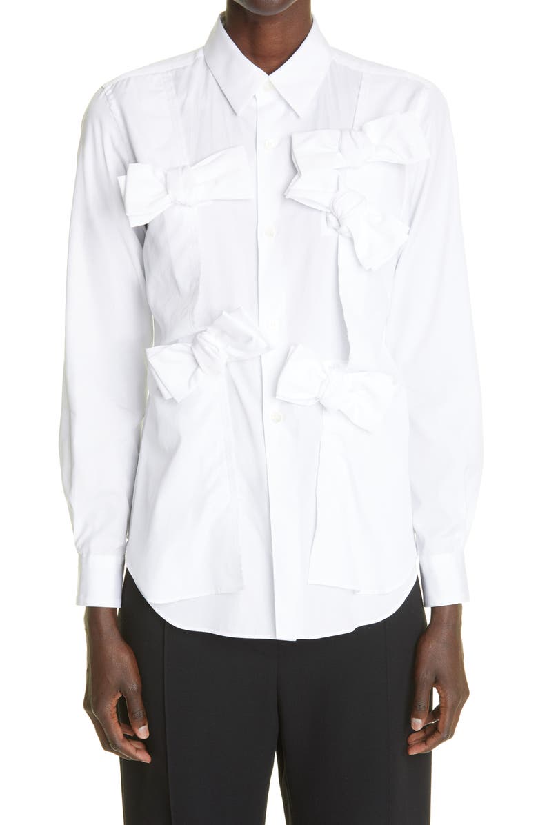 Comme des Garçons Bow Cotton Broadcloth Button-Up Shirt, Main, color,