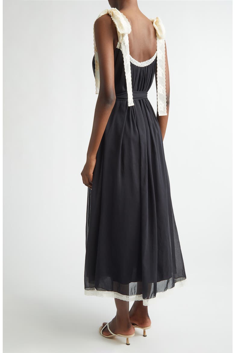 Roselight Lace Trim Cotton & Silk Slipdress, Alternate, color, BLACK