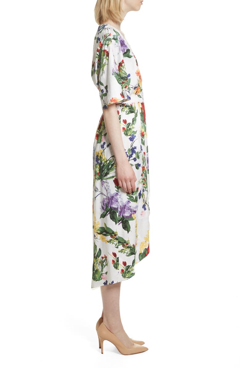Alice + Olivia Clarine Floral Wrap Midi Dress, Alternate, color, 