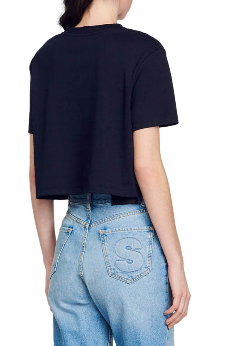 SANDRO Giada Beaded Vent Cotton Blend Top, Alternate, color, 