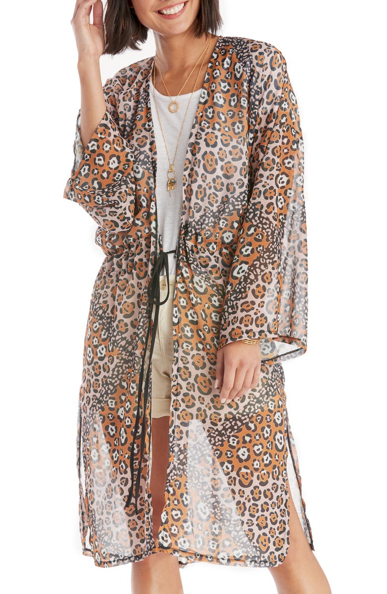 Sole Society Sheer Colorblock Leopard Duster, Main, color,