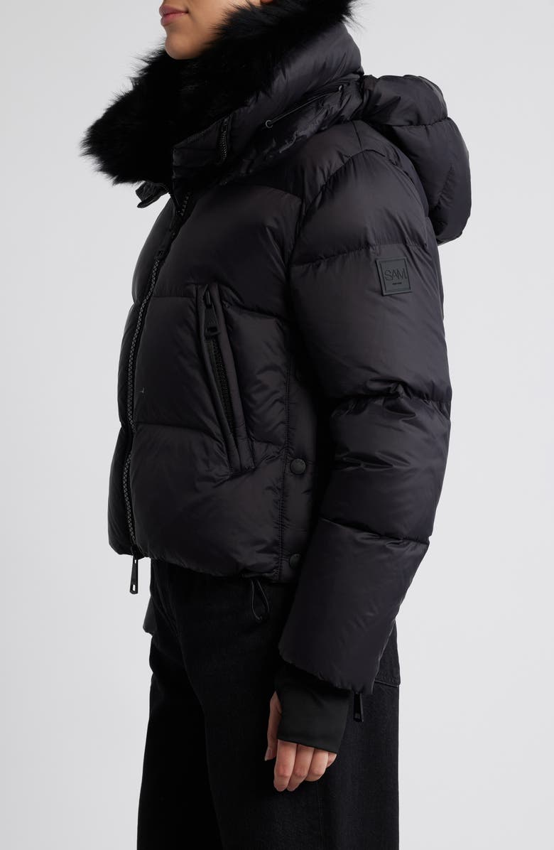 SAM. Kaia Water Resistant Down Puffer Jacket with Removable Genuine Shearling Trim, Alternate, color, Black