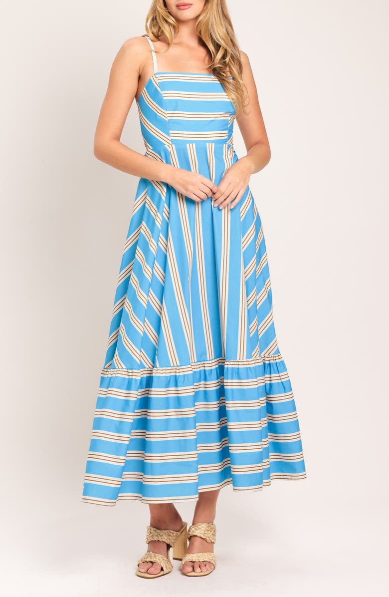 FLYING TOMATO Directional Stripe Cotton Midi Dress, Alternate, color, Light Blue
