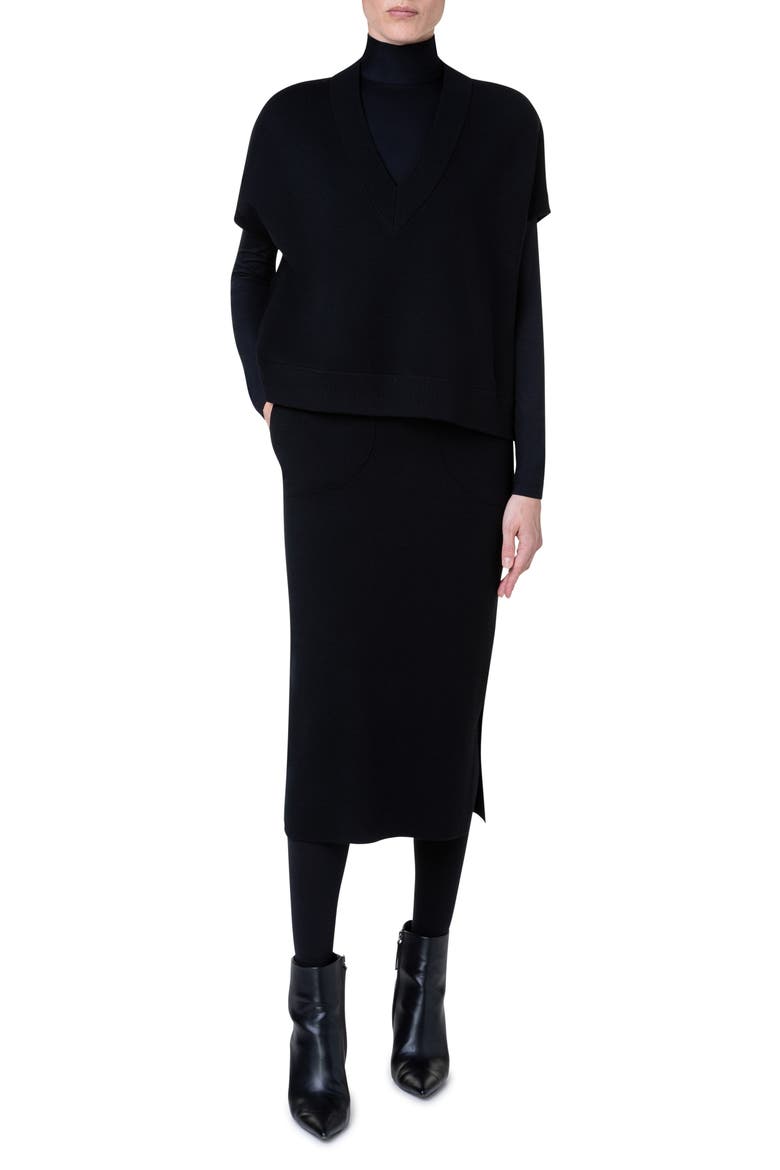 Oversize Short Sleeve V-Neck Wool Sweater, Alternate, color, 009 BLACK
