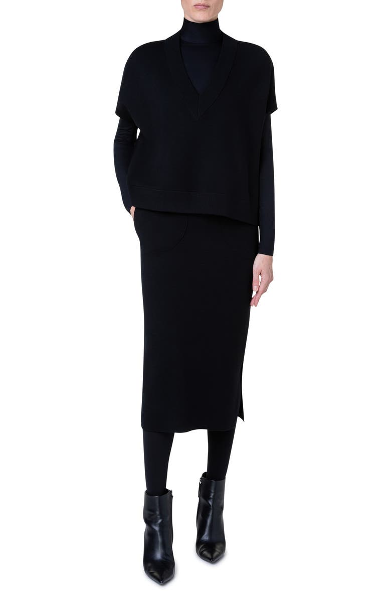 Akris punto Oversize Short Sleeve V-Neck Wool Sweater, Alternate, color, 